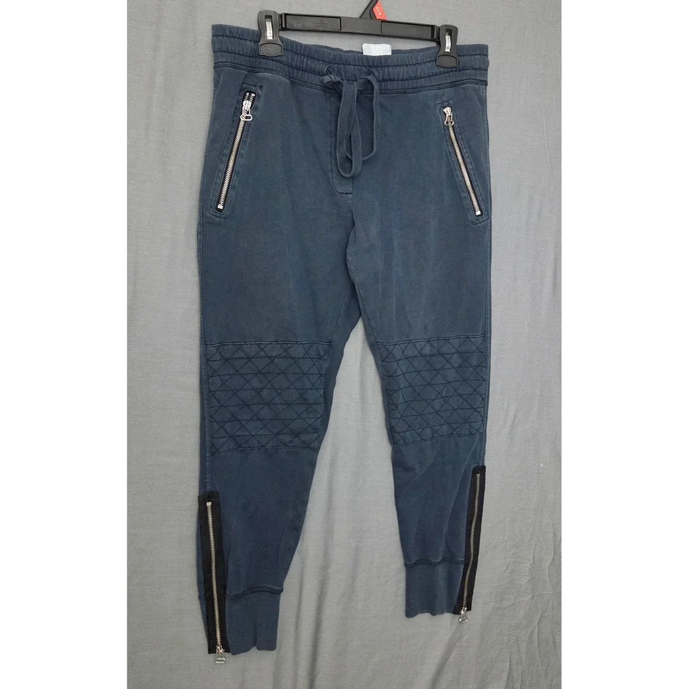 100% Cotton Moto Joggers Navy Blue Quilted Knee Zip Ankle Sweatpants Mens Size M